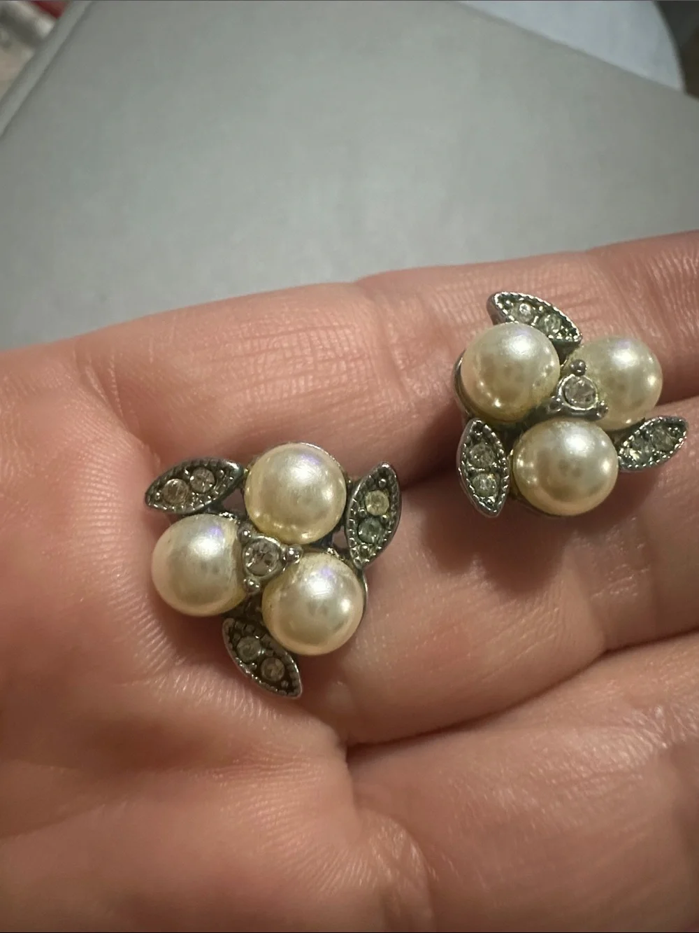 J. Crew Pearl Cluster Earrings with Silver-Tone Leaf Accents